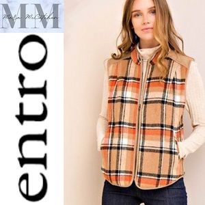 ENTRO fur lined plaid vest